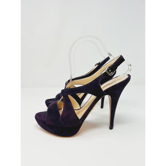Prada Calzature Purple Donna Suede Strappy Heeled Platform Sandals EU 39.5 - Picture 4 of 10